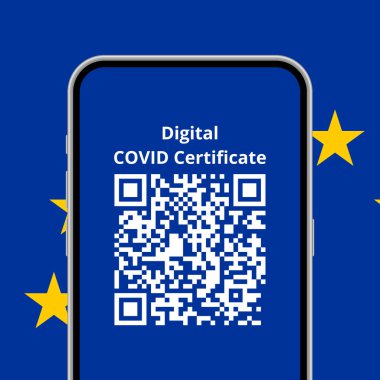 Telefon kavramsal illüstrasyonunda dijital COVID sertifika uygulaması