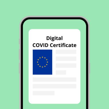 Telefon kavramsal illüstrasyonunda dijital COVID sertifika uygulaması