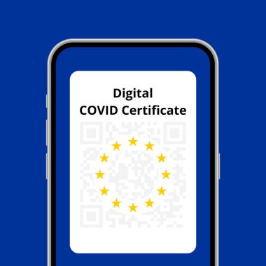 Telefon kavramsal illüstrasyonunda dijital COVID sertifika uygulaması