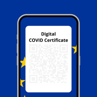Telefon kavramsal illüstrasyonunda dijital COVID sertifika uygulaması