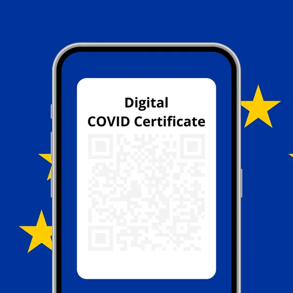 Digital Covid Certificate Application Phone Conceptual Illustration — Stock Vector