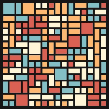 Soyut renk geometrik şekiller deseni, üretken hesaplama sanatı çizimi, renk kareleri ve dikdörtgenler 