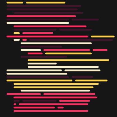 Ekranda kod var. Vektör illüstrasyonu, düz çizgi çizgi kodlama çizgileri simülasyonu