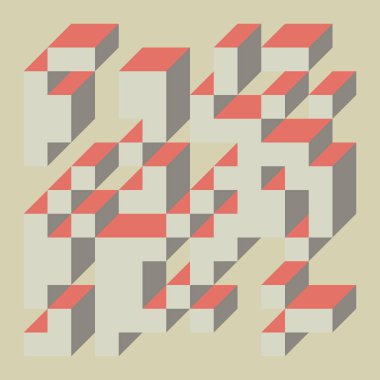 Soyut geometrik arkaplan. Edward Zajecs 2. Cubo 'nun 1971' deki uygulaması. Esasen 8 taştan oluşan bir Truchet fayans seti ve yerleştirme sanatı illüstrasyonu için kurallar 