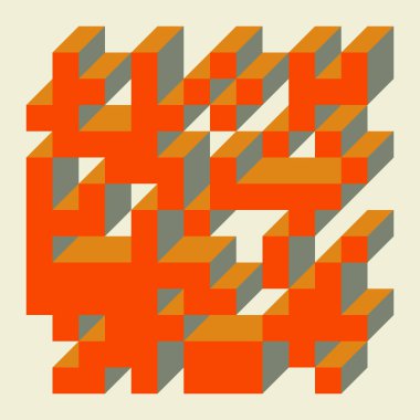 Soyut geometrik arkaplan. Edward Zajecs 2. Cubo 'nun 1971' deki uygulaması. Esasen 8 taştan oluşan bir Truchet fayans seti ve yerleştirme sanatı illüstrasyonu için kurallar 