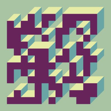 Edward Zajec 'in 1971' deki Il Cubo 'sunun uygulanması. Esasen 8 taştan oluşan bir Truchet fayans seti ve yerleştirme sanatı illüstrasyonu için kurallar