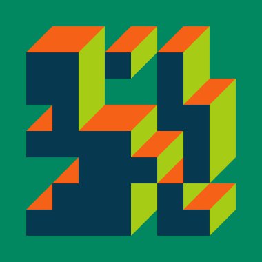 Edward Zajec 'in 1971' deki Il Cubo 'sunun uygulanması. Esasen 8 taştan oluşan bir Truchet fayans seti ve yerleştirme sanatı illüstrasyonu için kurallar