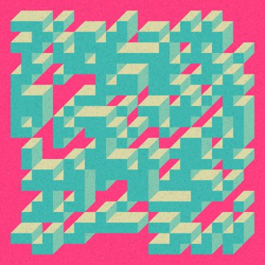 Soyut geometrik arkaplan. Edward Zajecs 2. Cubo 'nun 1971' deki uygulaması. Esasen 8 taştan oluşan bir Truchet fayans seti ve yerleştirme sanatı illüstrasyonu için kurallar 