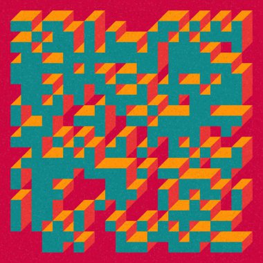 Soyut geometrik arkaplan. Edward Zajecs 2. Cubo 'nun 1971' deki uygulaması. Esasen 8 taştan oluşan bir Truchet fayans seti ve yerleştirme sanatı illüstrasyonu için kurallar 