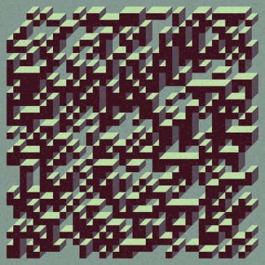 Soyut geometrik arkaplan. Edward Zajecs 2. Cubo 'nun 1971' deki uygulaması. Esasen 8 taştan oluşan bir Truchet fayans seti ve yerleştirme sanatı illüstrasyonu için kurallar 