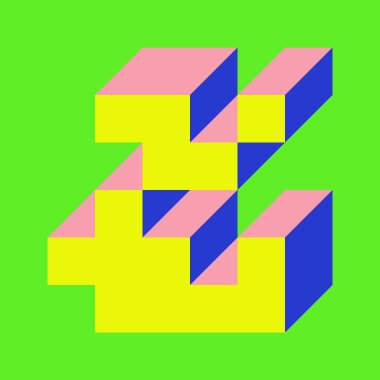 Edward Zajec 'in 1971' deki Il Cubo 'sunun uygulanması. Esasen 8 taştan oluşan bir Truchet fayans seti ve yerleştirme sanatı illüstrasyonu için kurallar