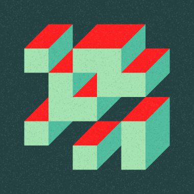 Edward Zajecs 2. Cubo 'nun 1971' deki uygulaması. Esasen 8 taştan oluşan bir Truchet fayans seti ve yerleştirme sanatı illüstrasyonu için kurallar  