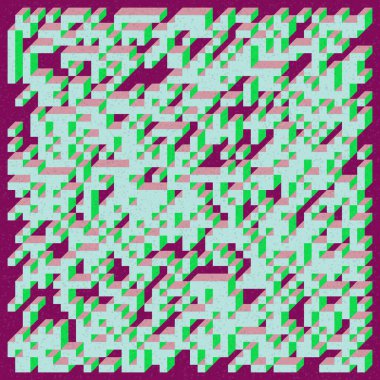 Edward Zajecs 2. Cubo 'nun 1971' deki uygulaması. Esasen 8 taştan oluşan bir Truchet fayans seti ve yerleştirme sanatı illüstrasyonu için kurallar  