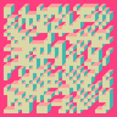 Soyut geometrik arkaplan. Edward Zajecs 2. Cubo 'nun 1971' deki uygulaması. Esasen 8 taştan oluşan bir Truchet fayans seti ve yerleştirme sanatı illüstrasyonu için kurallar 