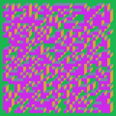 Edward Zajec 'in 1971' deki Il Cubo 'sunun uygulanması. Esasen 8 taştan oluşan bir Truchet fayans seti ve yerleştirme sanatı illüstrasyonu için kurallar