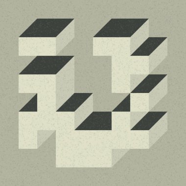 Soyut geometrik arkaplan. Edward Zajecs 2. Cubo 'nun 1971' deki uygulaması. Esasen 8 taştan oluşan bir Truchet fayans seti ve yerleştirme sanatı illüstrasyonu için kurallar 