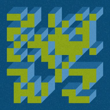 Soyut geometrik arkaplan. Edward Zajecs 2. Cubo 'nun 1971' deki uygulaması. Esasen 8 taştan oluşan bir Truchet fayans seti ve yerleştirme sanatı illüstrasyonu için kurallar 