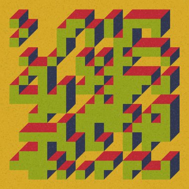 Edward Zajecs 2. Cubo 'nun 1971' deki uygulaması. Esasen 8 taştan oluşan bir Truchet fayans seti ve yerleştirme sanatı illüstrasyonu için kurallar  