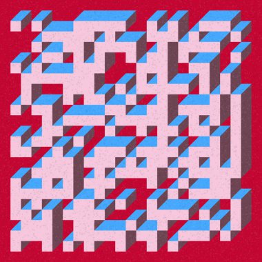 Soyut geometrik arkaplan. Edward Zajecs 2. Cubo 'nun 1971' deki uygulaması. Esasen 8 taştan oluşan bir Truchet fayans seti ve yerleştirme sanatı illüstrasyonu için kurallar 