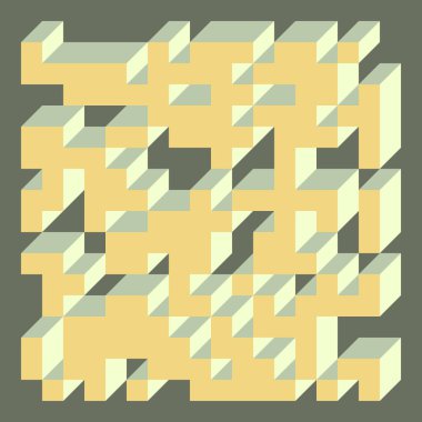 Edward Zajec 'in 1971' deki Il Cubo 'sunun uygulanması. Esasen 8 taştan oluşan bir Truchet fayans seti ve yerleştirme sanatı illüstrasyonu için kurallar