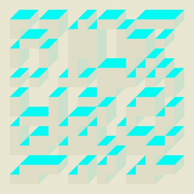 Edward Zajecs 2. Cubo 'nun 1971' deki uygulaması. Esasen 8 taştan oluşan bir Truchet fayans seti ve yerleştirme sanatı illüstrasyonu için kurallar  