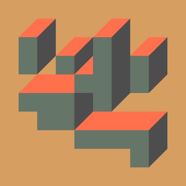 Soyut geometrik arkaplan. Edward Zajecs 2. Cubo 'nun 1971' deki uygulaması. Esasen 8 taştan oluşan bir Truchet fayans seti ve yerleştirme sanatı illüstrasyonu için kurallar 