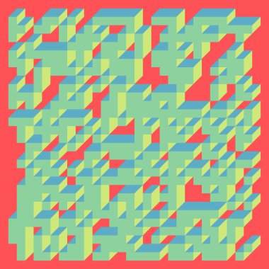 Edward Zajec 'in 1971' deki Il Cubo 'sunun uygulanması. Esasen 8 taştan oluşan bir Truchet fayans seti ve yerleştirme sanatı illüstrasyonu için kurallar