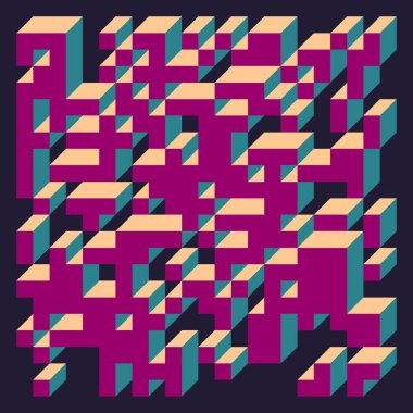 Soyut geometrik arkaplan. Edward Zajecs 2. Cubo 'nun 1971' deki uygulaması. Esasen 8 taştan oluşan bir Truchet fayans seti ve yerleştirme sanatı illüstrasyonu için kurallar 