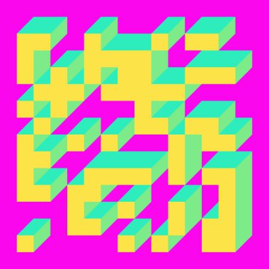 Edward Zajecs 2. Cubo 'nun 1971' deki uygulaması. Esasen 8 taştan oluşan bir Truchet fayans seti ve yerleştirme sanatı illüstrasyonu için kurallar  