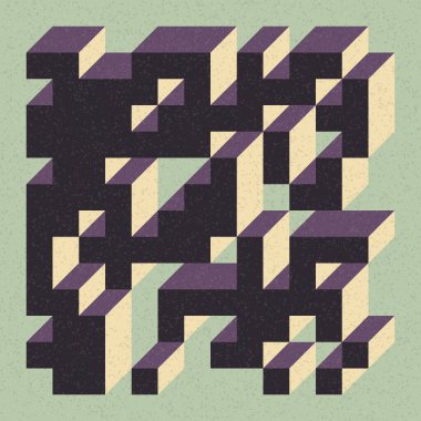 Soyut geometrik arkaplan. Edward Zajecs 2. Cubo 'nun 1971' deki uygulaması. Esasen 8 taştan oluşan bir Truchet fayans seti ve yerleştirme sanatı illüstrasyonu için kurallar 