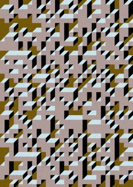 Soyut geometrik arkaplan. Edward Zajecs 2. Cubo 'nun 1971' deki uygulaması. Esasen 8 taştan oluşan bir Truchet fayans seti ve yerleştirme sanatı illüstrasyonu için kurallar 