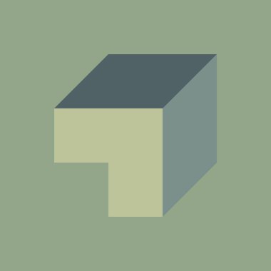 Edward Zajec 'in 1971' deki Il Cubo 'sunun uygulanması. Esasen 8 taştan oluşan bir Truchet fayans seti ve yerleştirme sanatı illüstrasyonu için kurallar