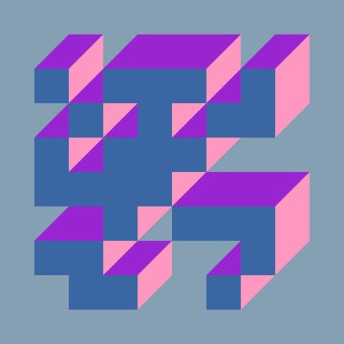 Soyut geometrik arkaplan. Edward Zajecs 2. Cubo 'nun 1971' deki uygulaması. Esasen 8 taştan oluşan bir Truchet fayans seti ve yerleştirme sanatı illüstrasyonu için kurallar 