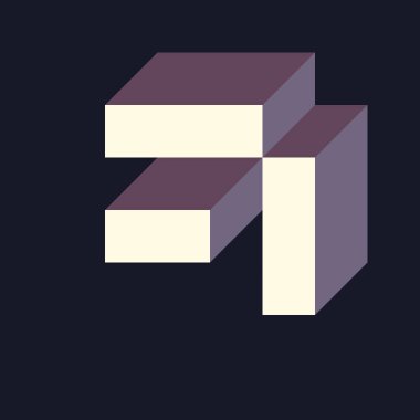 Edward Zajecs 2. Cubo 'nun 1971' deki uygulaması. Esasen 8 taştan oluşan bir Truchet fayans seti ve yerleştirme sanatı illüstrasyonu için kurallar  