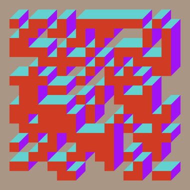 Edward Zajec 'in 1971' deki Il Cubo 'sunun uygulanması. Esasen 8 taştan oluşan bir Truchet fayans seti ve yerleştirme sanatı illüstrasyonu için kurallar