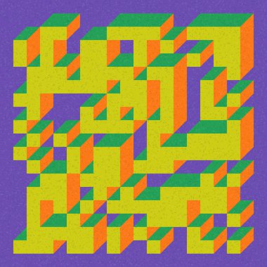 Edward Zajecs 2. Cubo 'nun 1971' deki uygulaması. Esasen 8 taştan oluşan bir Truchet fayans seti ve yerleştirme sanatı illüstrasyonu için kurallar  