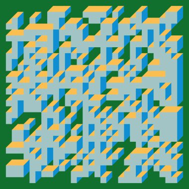 Edward Zajec 'in 1971' deki Il Cubo 'sunun uygulanması. Esasen 8 taştan oluşan bir Truchet fayans seti ve yerleştirme sanatı illüstrasyonu için kurallar