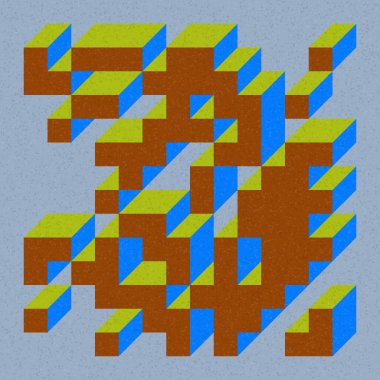 Soyut geometrik arkaplan. Edward Zajecs 2. Cubo 'nun 1971' deki uygulaması. Esasen 8 taştan oluşan bir Truchet fayans seti ve yerleştirme sanatı illüstrasyonu için kurallar 