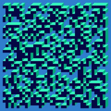 Soyut geometrik arkaplan. Edward Zajecs 2. Cubo 'nun 1971' deki uygulaması. Esasen 8 taştan oluşan bir Truchet fayans seti ve yerleştirme sanatı illüstrasyonu için kurallar 
