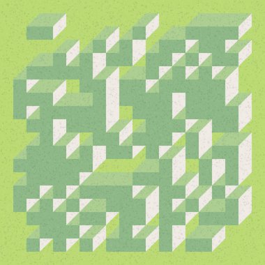 Edward Zajecs 2. Cubo 'nun 1971' deki uygulaması. Esasen 8 taştan oluşan bir Truchet fayans seti ve yerleştirme sanatı illüstrasyonu için kurallar  