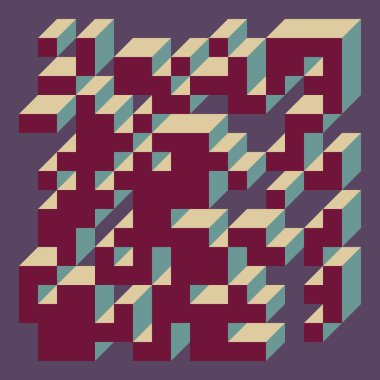 Edward Zajec 'in 1971' deki Il Cubo 'sunun uygulanması. Esasen 8 taştan oluşan bir Truchet fayans seti ve yerleştirme sanatı illüstrasyonu için kurallar