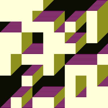 Soyut geometrik arkaplan. Edward Zajecs 2. Cubo 'nun 1971' deki uygulaması. Esasen 8 taştan oluşan bir Truchet fayans seti ve yerleştirme sanatı illüstrasyonu için kurallar 