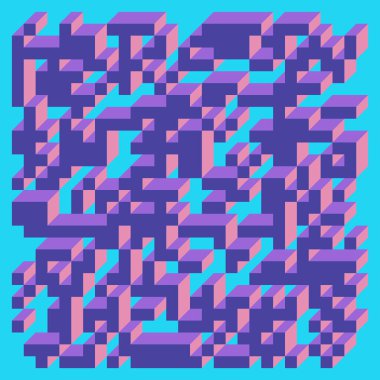 Edward Zajec 'in 1971' deki Il Cubo 'sunun uygulanması. Esasen 8 taştan oluşan bir Truchet fayans seti ve yerleştirme sanatı illüstrasyonu için kurallar