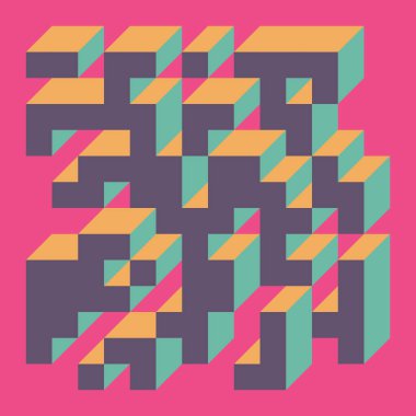 Soyut geometrik arkaplan. Edward Zajecs 2. Cubo 'nun 1971' deki uygulaması. Esasen 8 taştan oluşan bir Truchet fayans seti ve yerleştirme sanatı illüstrasyonu için kurallar 