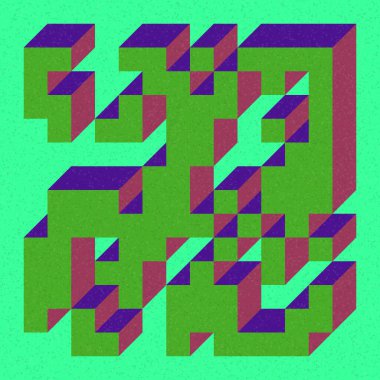 Soyut geometrik arkaplan. Edward Zajecs 2. Cubo 'nun 1971' deki uygulaması. Esasen 8 taştan oluşan bir Truchet fayans seti ve yerleştirme sanatı illüstrasyonu için kurallar 