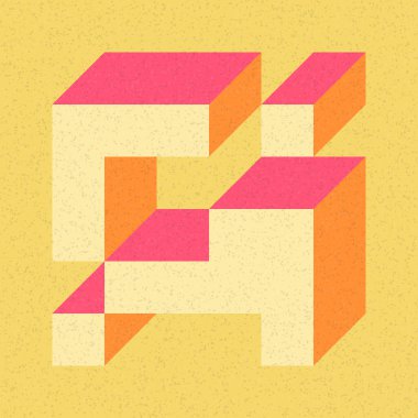 Soyut geometrik arkaplan. Edward Zajecs 2. Cubo 'nun 1971' deki uygulaması. Esasen 8 taştan oluşan bir Truchet fayans seti ve yerleştirme sanatı illüstrasyonu için kurallar 