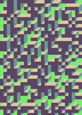 Soyut geometrik arkaplan. Edward Zajecs 2. Cubo 'nun 1971' deki uygulaması. Esasen 8 taştan oluşan bir Truchet fayans seti ve yerleştirme sanatı illüstrasyonu için kurallar 