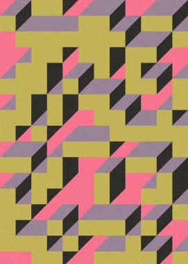 Soyut geometrik arkaplan. Edward Zajecs 2. Cubo 'nun 1971' deki uygulaması. Esasen 8 taştan oluşan bir Truchet fayans seti ve yerleştirme sanatı illüstrasyonu için kurallar 