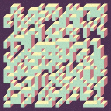 Soyut geometrik arkaplan. Edward Zajecs 2. Cubo 'nun 1971' deki uygulaması. Esasen 8 taştan oluşan bir Truchet fayans seti ve yerleştirme sanatı illüstrasyonu için kurallar 