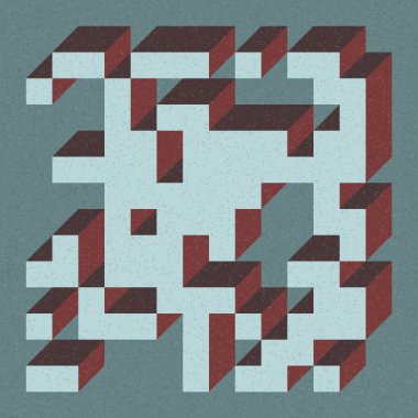 Soyut geometrik arkaplan. Edward Zajecs 2. Cubo 'nun 1971' deki uygulaması. Esasen 8 taştan oluşan bir Truchet fayans seti ve yerleştirme sanatı illüstrasyonu için kurallar 